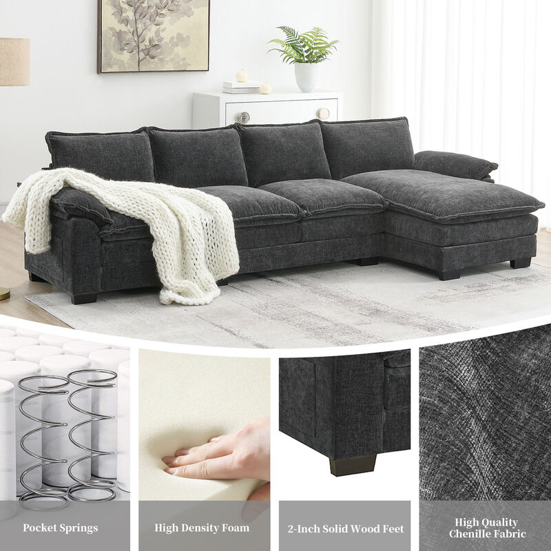 MONDAWE Modern L-shaped Chenille Cloud Sofa with Double Seat Cushions,5-seat Upholstered Indoor Furniture,Sleeper Sofa Couch with Chaise Lounge