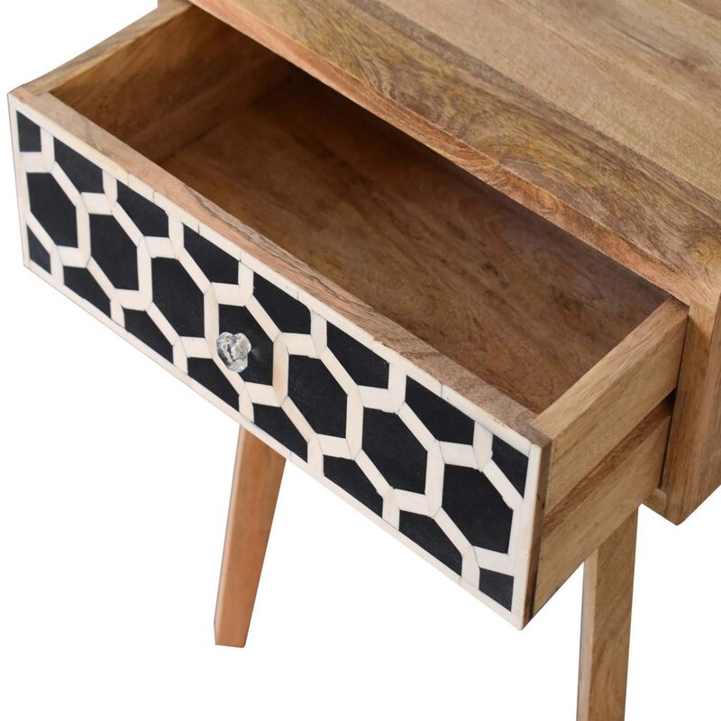 Solid Wood Bone Inlay Nightstand 1 Drawer  with Tapered Legs