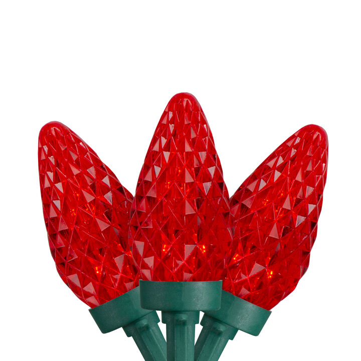 50 Count Red LED Faceted C9 Christmas Light Set  20.25 ft Green Wire