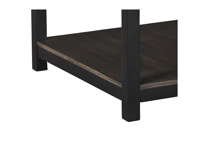Two Tone Wooden End Table with 1 Drawer and Metal Base, Brown and Black-Benzara