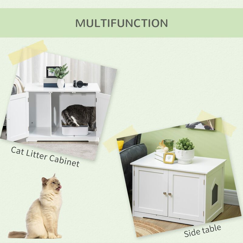 White Cat Furniture: Litter Box Side Table with Adjustable Partition