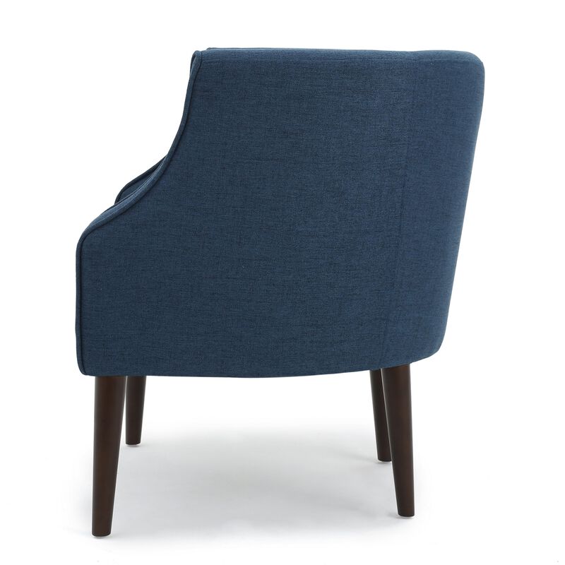 Accent Club Chair, Curved Barrel Back, Button Tufted, Navy Blue Fabric - Benzara