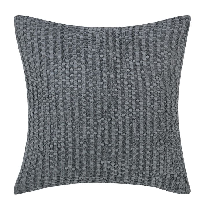 Cae Square Euro Pillow Sham, Blue Cotton, Belgian Flax Linen, 26 Inch - Benzara