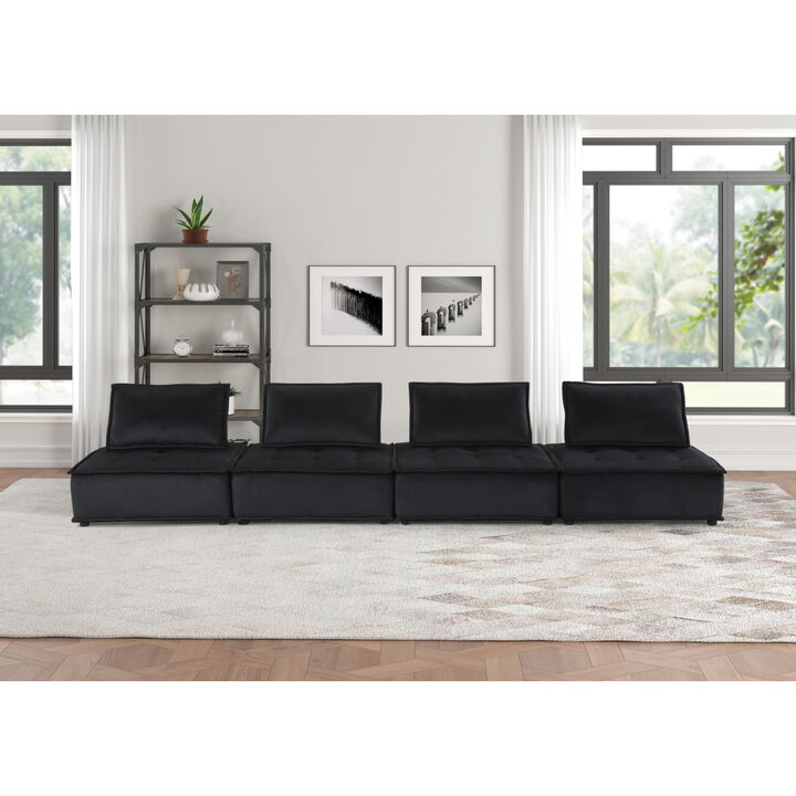 Anna Black Velvet 4Seater Modular Sofa