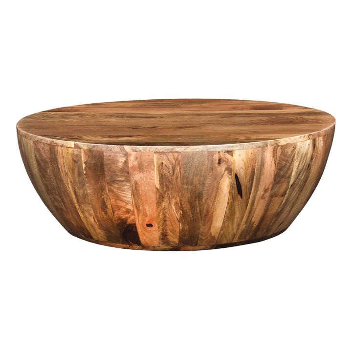 Mango Wood Coffee Table In Round Shape, Dark Brown-Benzara