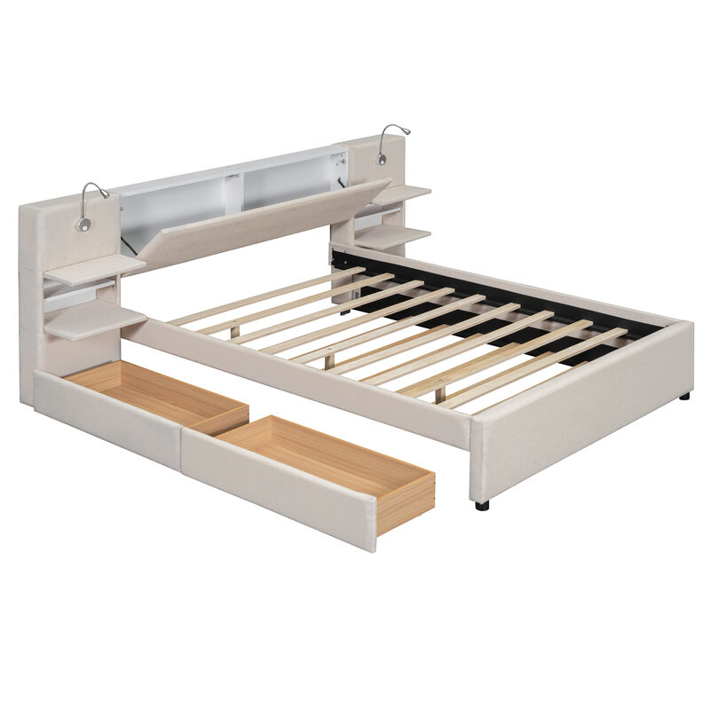 Merax Upholstered Platform Bed with Reading Lights