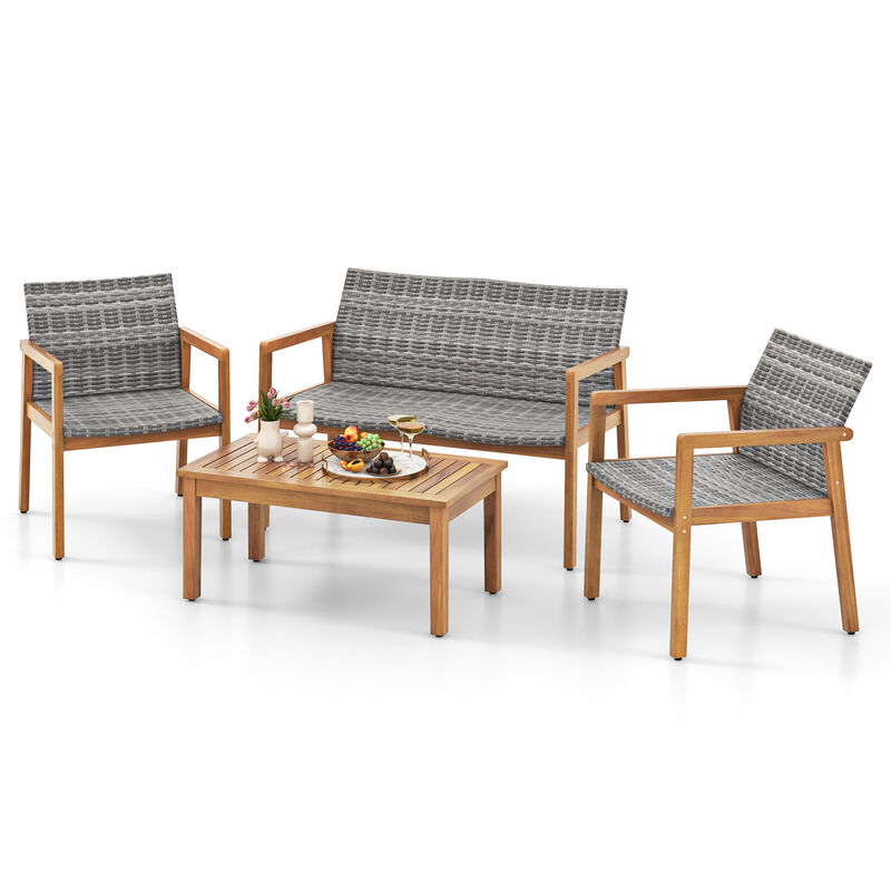 4-Piece Patio Furniture Set with Loveseat, Single Chairs & Coffee Table for Outdoor Living