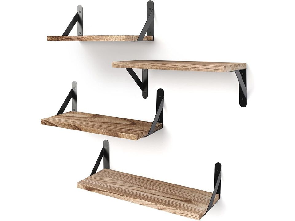YGEOMER Wall Mounted Wood Shelf for Living Room Set of 4