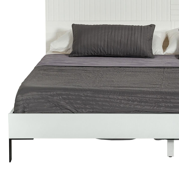 Noe Shin Full Size Platform Bed, Panel Headboard, White Matte Finish - Benzara