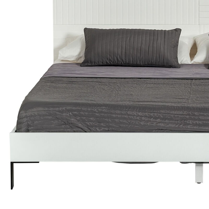 Noe Shin Full Size Platform Bed, Panel Headboard, White Matte Finish - Benzara