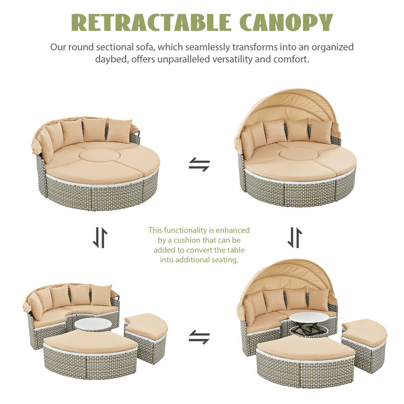 Merax Patio Furniture Round Outdoor Sectional Sofa Set Rattan Daybed