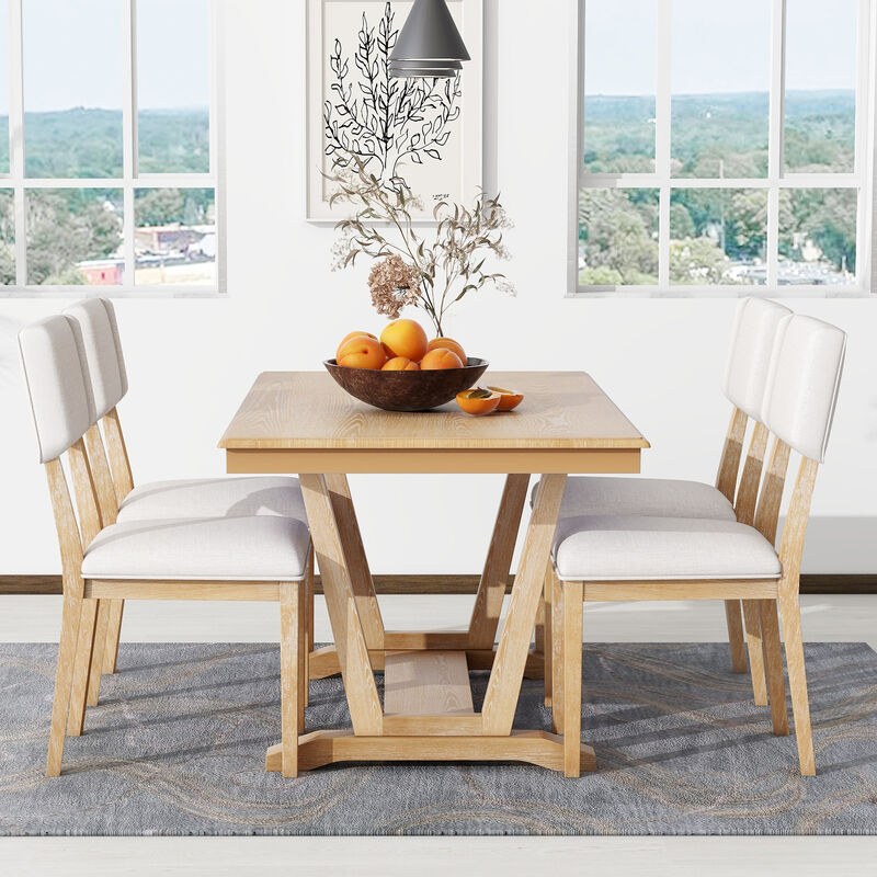 Merax  Rectangular Dining Table Set with 4 Upholstered Chairs