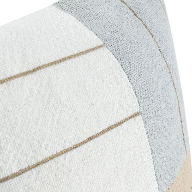 Throw Pillow, Square 22 Inch Jute Embroidery, White Blue Beige Green - Benzara