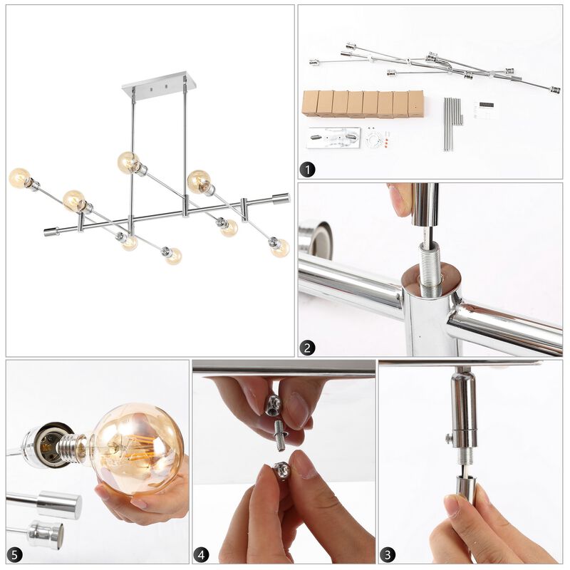Ikon 8-Light Mid-Century Modern Arm-Adjustable Iron Linear LED Pendant
