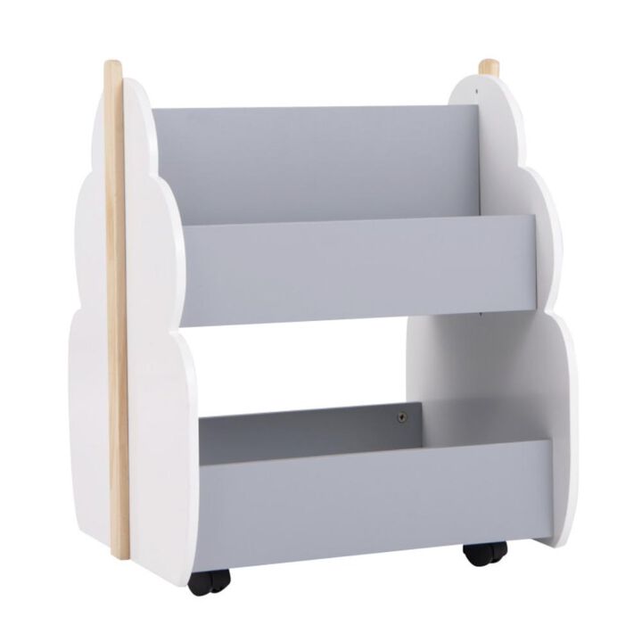 Hivvago Kids Wooden Bookshelf with Universal Wheels-Gray