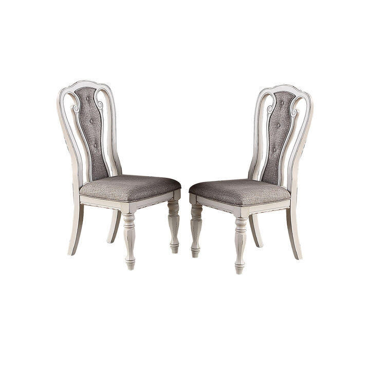 Light Grey Fabric Upholstery Dining Chair, Vintage White, Set Of 2