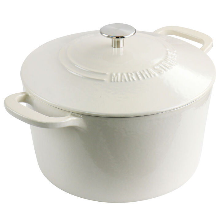 Martha Stewart Enameled Cast Iron 7 Quart Dutch Oven with Lid in Cream