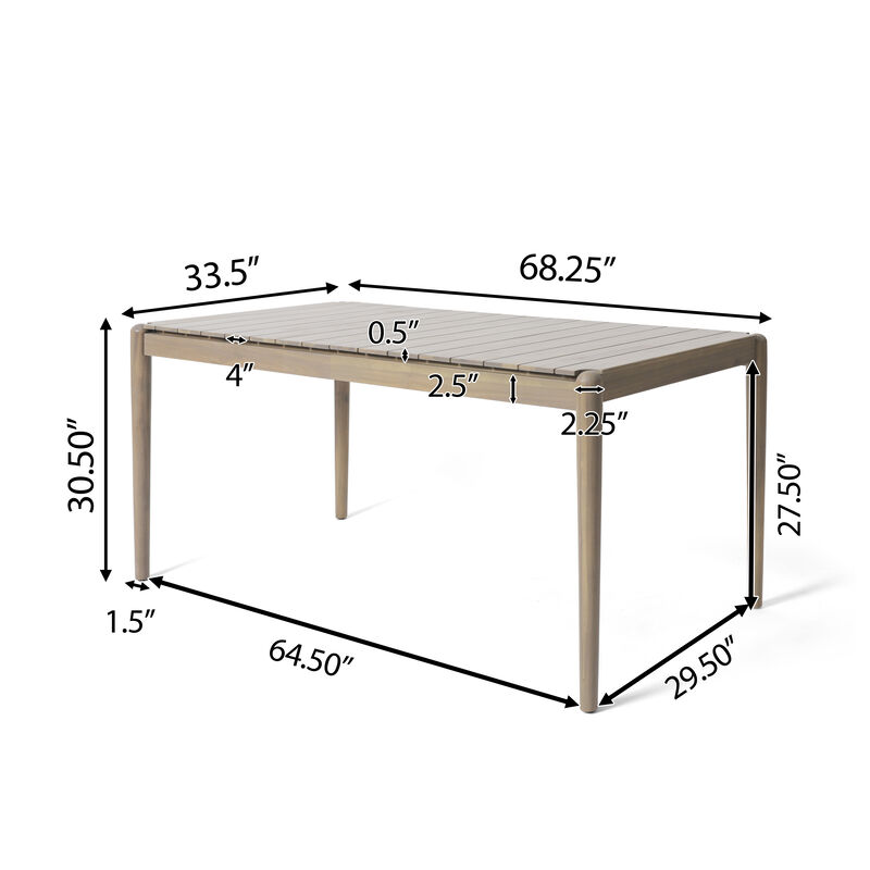 Siaz Dining Table, Rectangular 68 Inch, Slat Panel Design, Light Brown Wood - Benzara