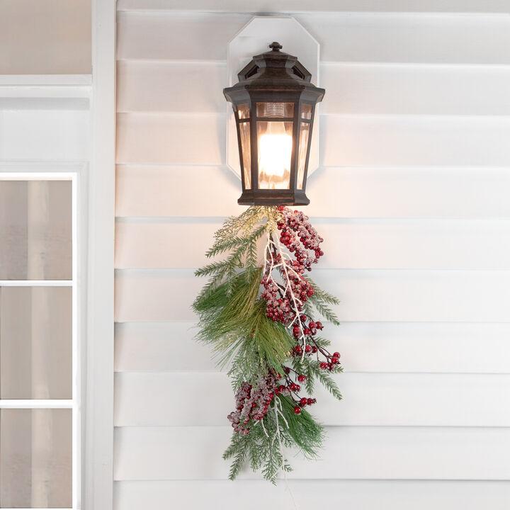 28" Frosted Red Berries and Pine Cones Artificial Christmas Teardrop Swag