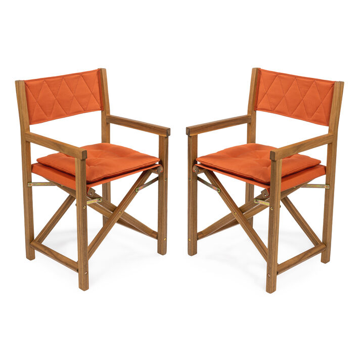 Waldo Classic Mid-Century Outdoor Acacia Wood Foldable Diamond-Quilted Back Director Chair with Cushion