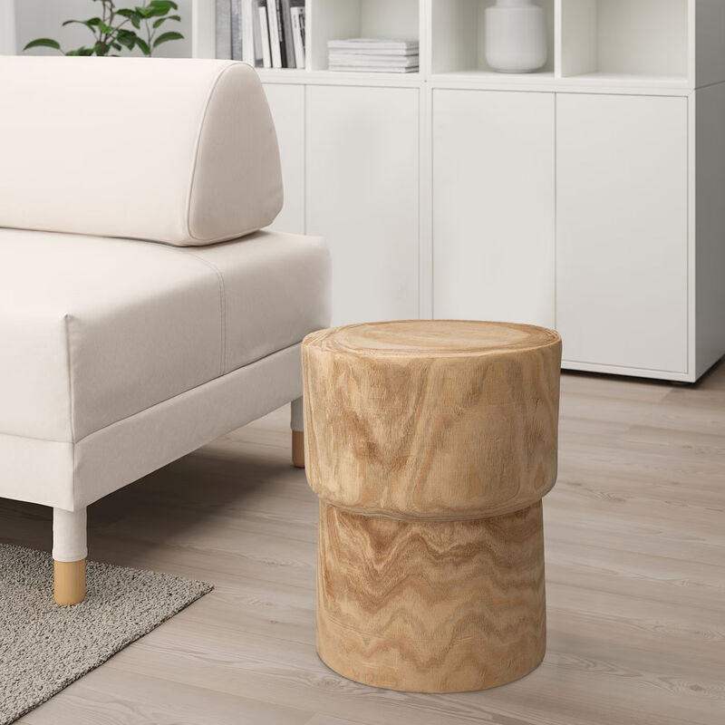 18 Inch Modern Side End Table, Round Surface, Paulownia Wood, Natural-Benzara