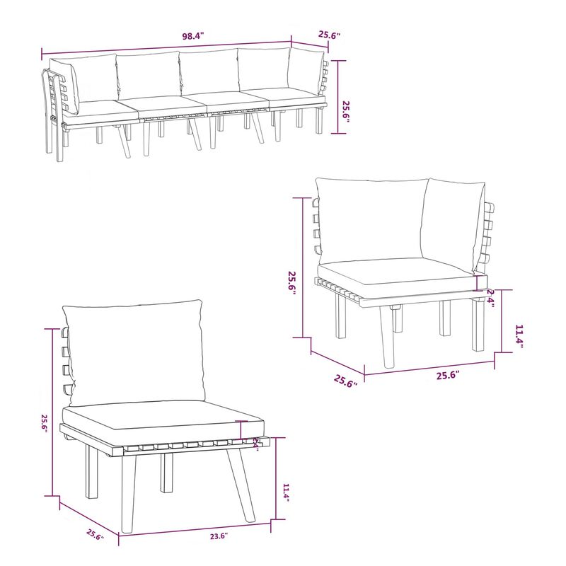 Roma 4pc Outdoor Modular Sofa Set, Solid Acacia Wood - Benzara