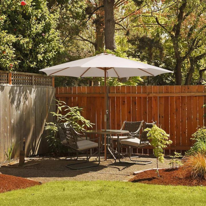 Hivvago 10 Feet Patio Umbrella with 8 Wooden Ribs and 3 Adjustable Heights