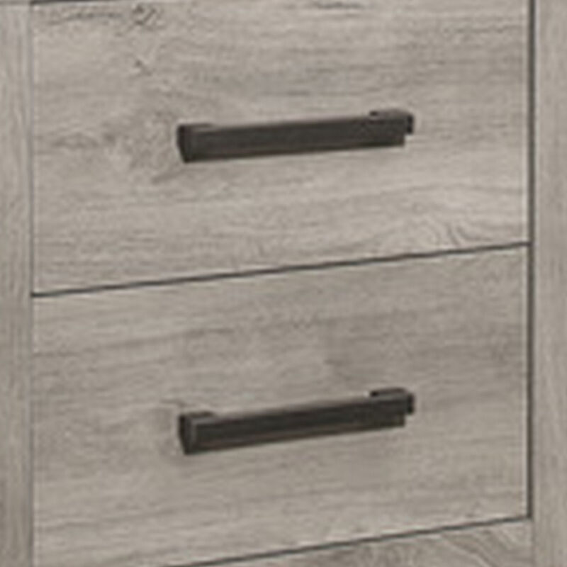 Deena 25 Inch Classic 2 Drawer Nightstand, Metal Handles, Wood Grain Gray-Benzara