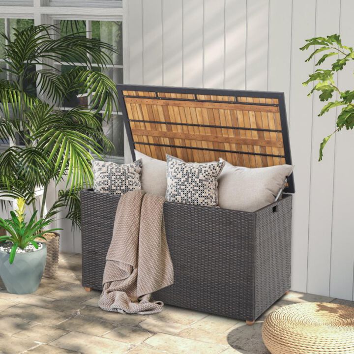 Hivvago 134 Gallon Rattan Storage Box with Zippered Liner and Solid Acacia Wood Top