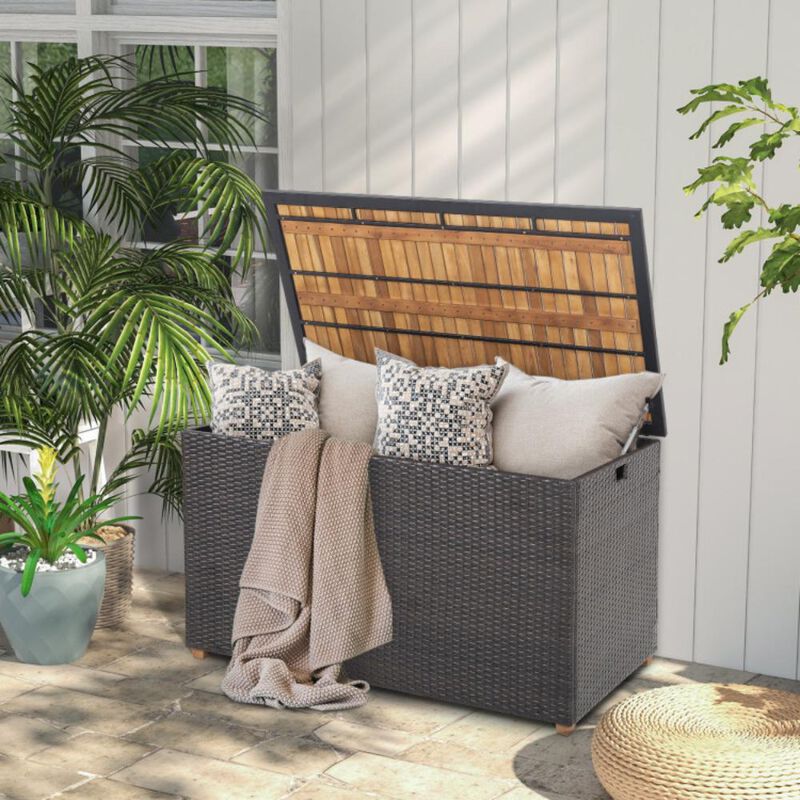 Hivvago 134 Gallon Rattan Storage Box with Zippered Liner and Solid Acacia Wood Top