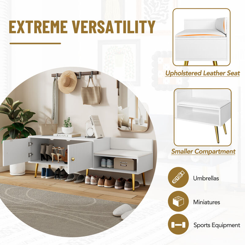 Clihome Modern Shoe Storage Bench with Hidden Storage and Upholstered Cushions for Bedside, Living Room and Entryway (White)