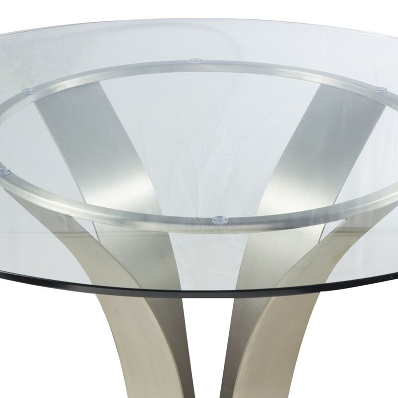 48 Inch Dining Table with Round Glass Top and Metal Base, Chrome-Benzara