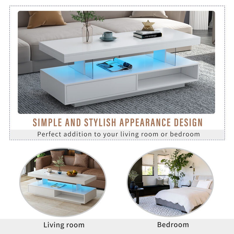 Merax Modern Center Table LED Coffee Table with Storage