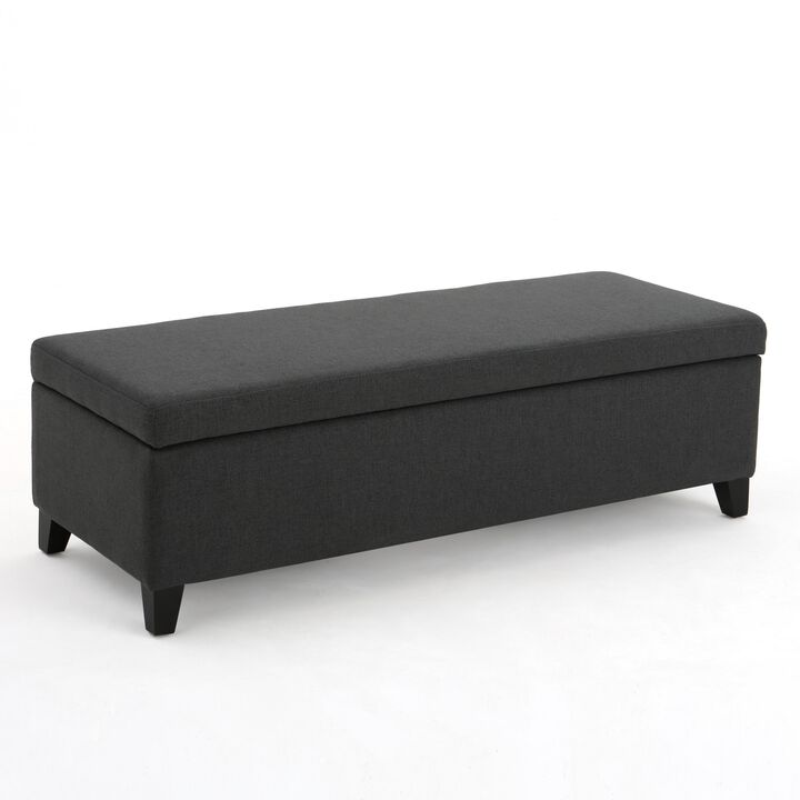 Harry Storage Ottoman Bench, 51 Inch Classic Dark Gray, Birch Wood - Benzara