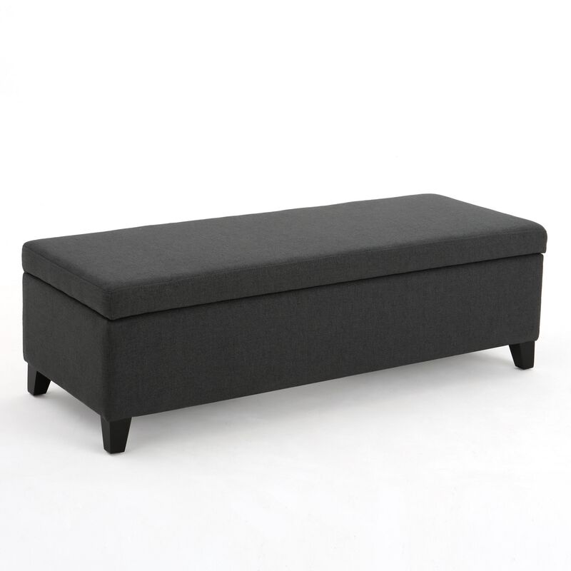 Harry Storage Ottoman Bench, 51 Inch Classic Dark Gray, Birch Wood - Benzara