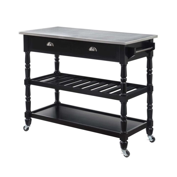 Convenience Concepts French Country 3 Tier Stainless Steel Kitchen Cart with Drawers