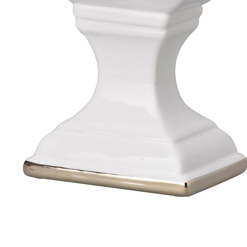14 Inch Decorative Ceramic Vase, Artistic Turned Urn, White and Gold Rim-Benzara