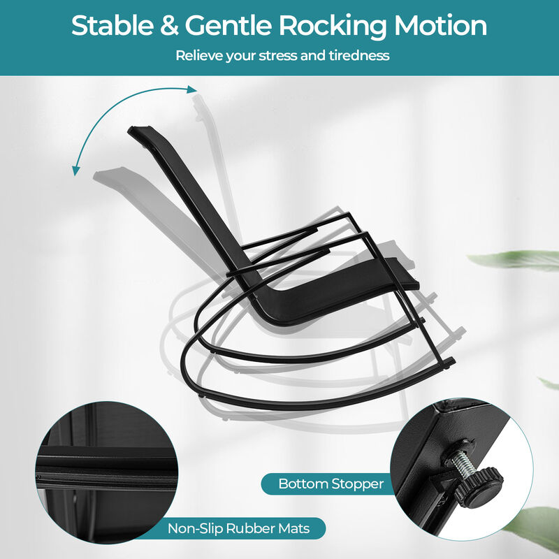 2 Pieces Patio Rocking Chairs Outdoor Sling Fabric Rockers with Ergonomic Backrest and Seat
