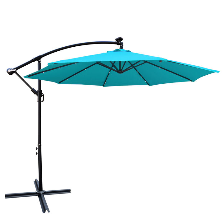 10 FT Outdoor Patio Umbrella Solar Powered LED Lighted Sun Shade Market Waterproof 8 Ribs