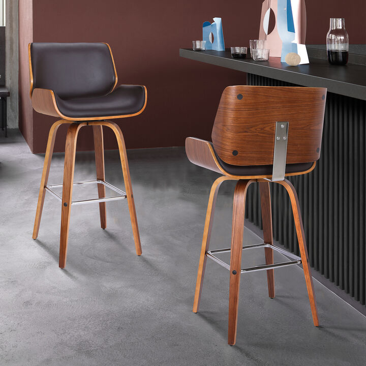 Tyler  Counter Height Swivel Cream Faux Leather and Walnut Wood Bar Stool