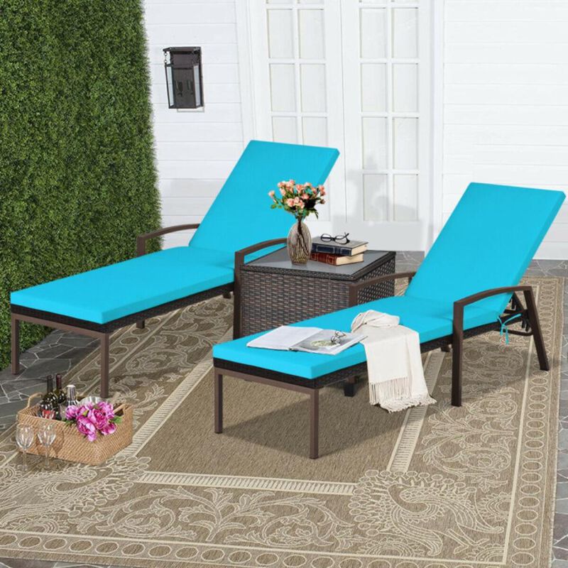Hivvago 2 Pieces Patio Rattan Adjustable Back Lounge Chair with Armrest and Removable Cushions