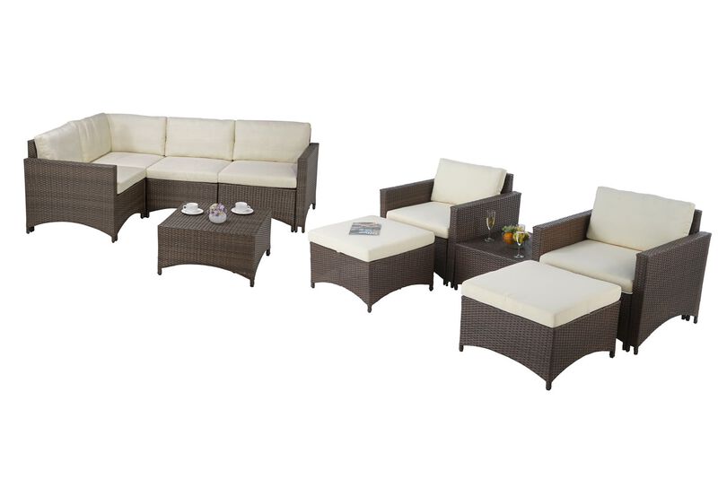 Studio Shine Collection Modular Sectional Sofa with Armchairs, Coffee Table and Ottoman