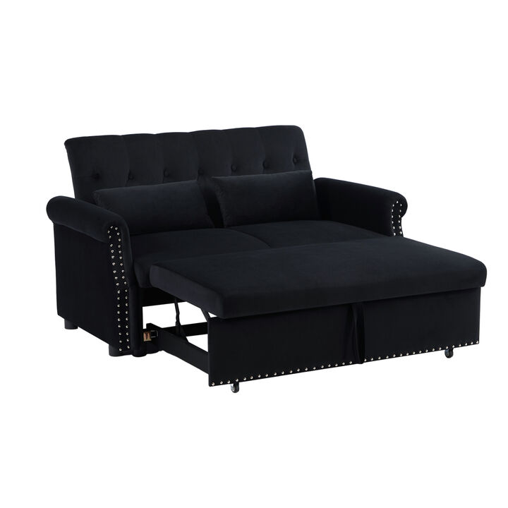 Modern Velvet Loveseat Sleeper Sofa with Pull-Out Bed
