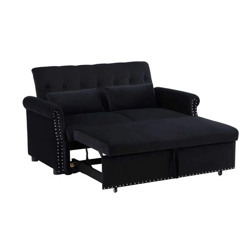 Modern Velvet Loveseat Sleeper Sofa with Pull-Out Bed