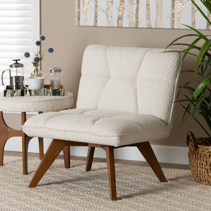 Baxton Studio Darielle Cream Boucle Fabric and Walnut Brown Finished Rubberwood Accent Chair