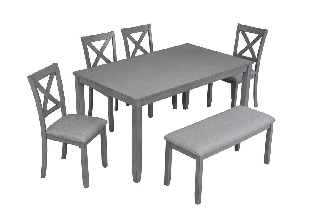 Rectangular Wooden Dining Table Set with Bench