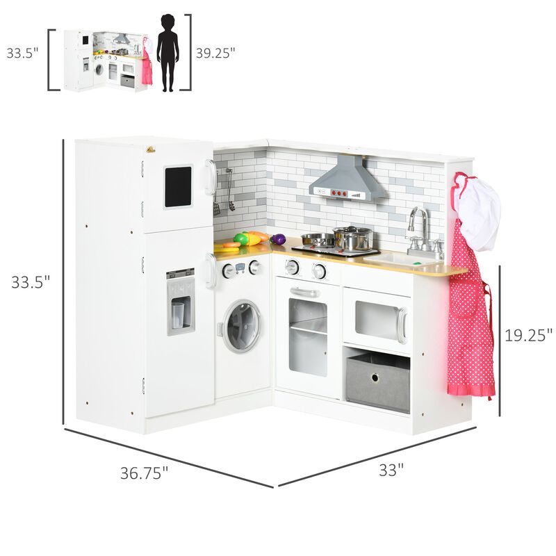 White Children's Playset: Wooden Kitchen with Lights & Appliances