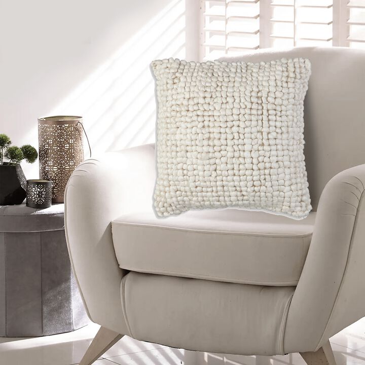 Throw Pillow Set of 4, 20 Inch, Modern Looped Design, Soft White Cotton -