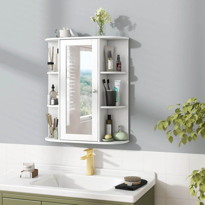 Costway Bathroom Cabinet Single Door Shelves Wall Mount Cabinet with Mirror White
