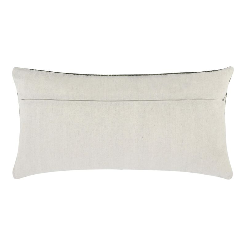 Skio Lumbar Throw Pillow, Marble Yarn Texture 14x26 Inch Green Viscose - Benzara